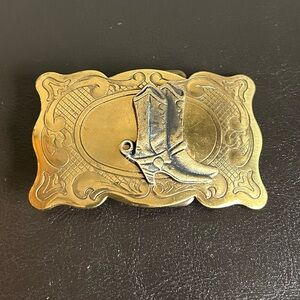 Vintage Gold Tone Metal Raised Cowboy Boot Belt Buckle